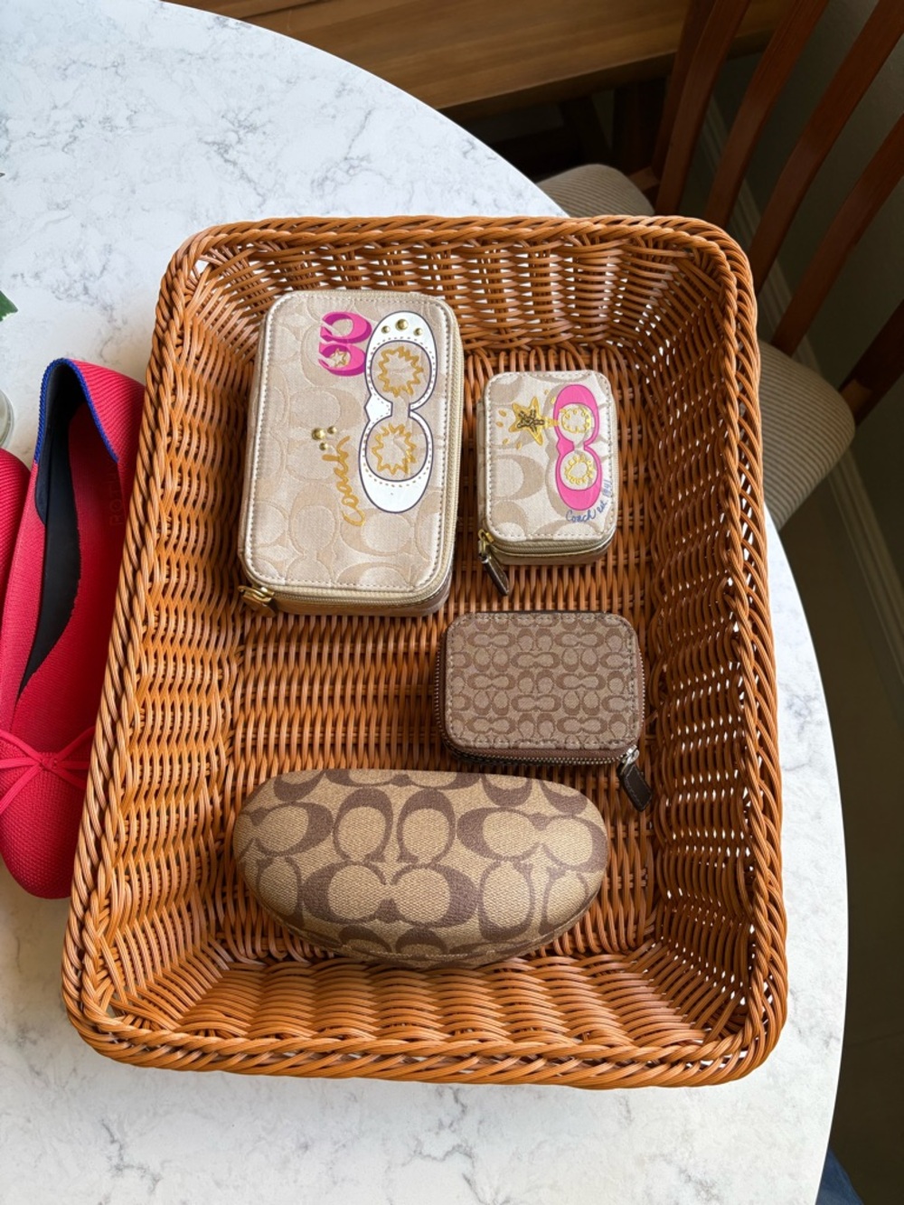 Coach Beige & Brown Signature Accessory Set with Pink Accent LOT Cases only